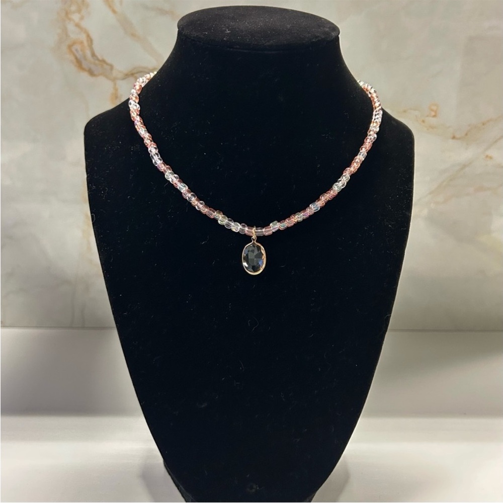 Handmade Princess-Length Pink Beaded Necklace